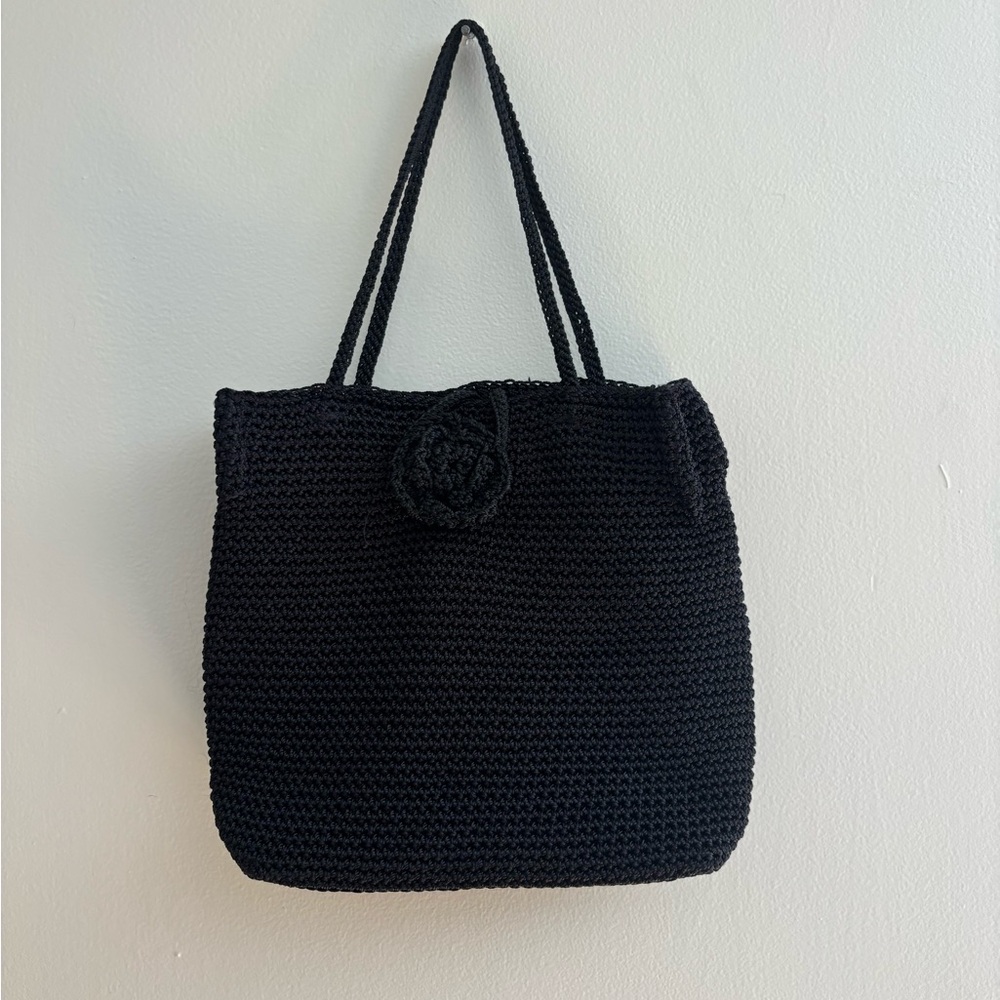 The Sak Black Crochet Mini Purse Flower Closure